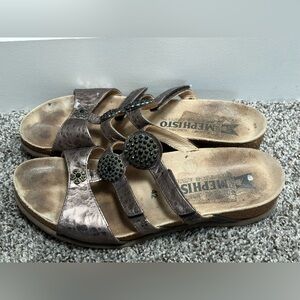 Mephisto Women's Metallic Brown Three-Strap Slide Sandals Velcro Size 12 (42 EU)